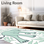 Serene Aqua Elephant Leafy Background Rug