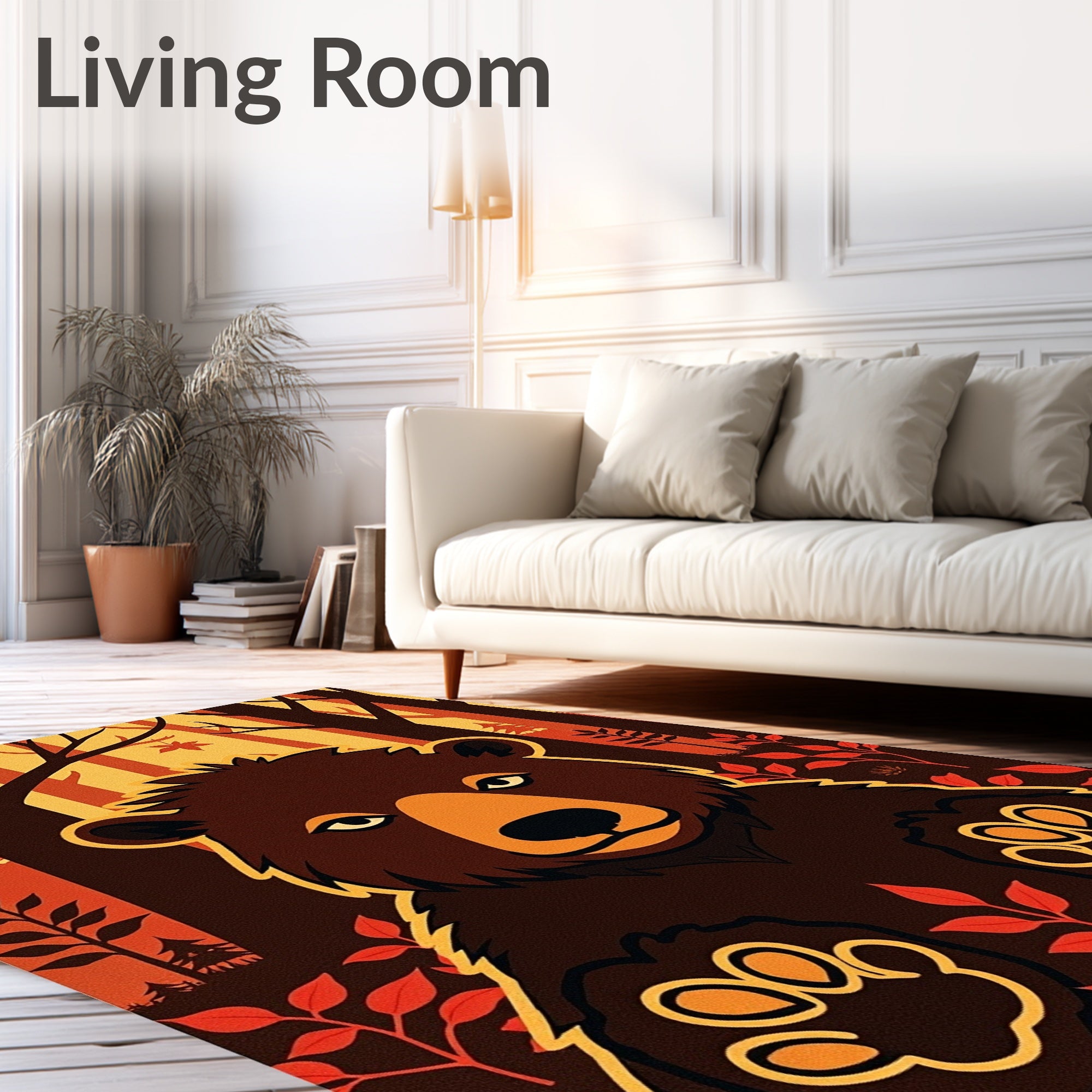 Rustic Bear Forest Foliage Accent Rug