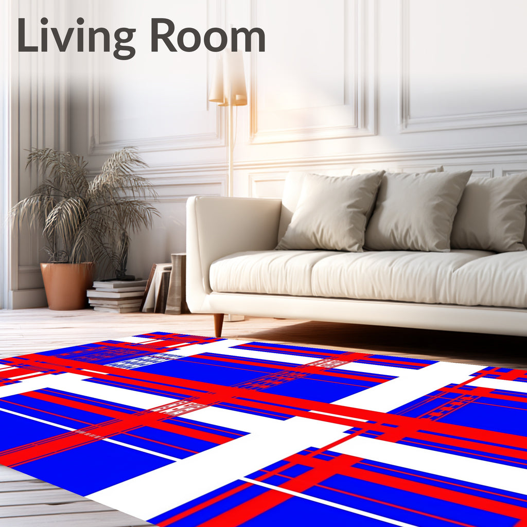 Bold Red White Blue Plaid Squares Rug