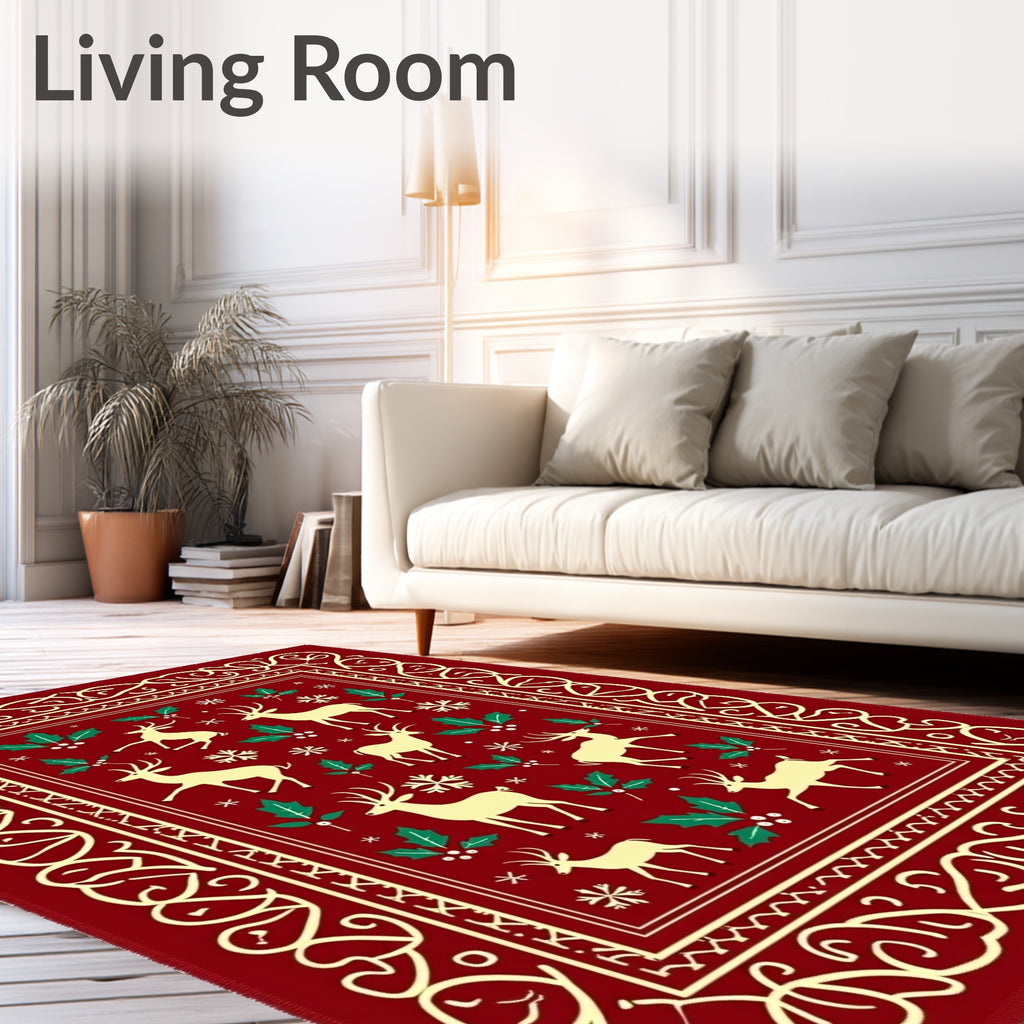 Reindeer Holly Festive Border Rug