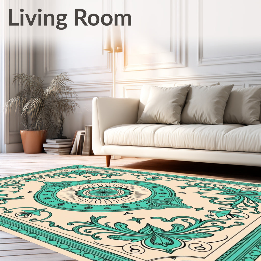 Teal Floral Sunburst Medallion Rug