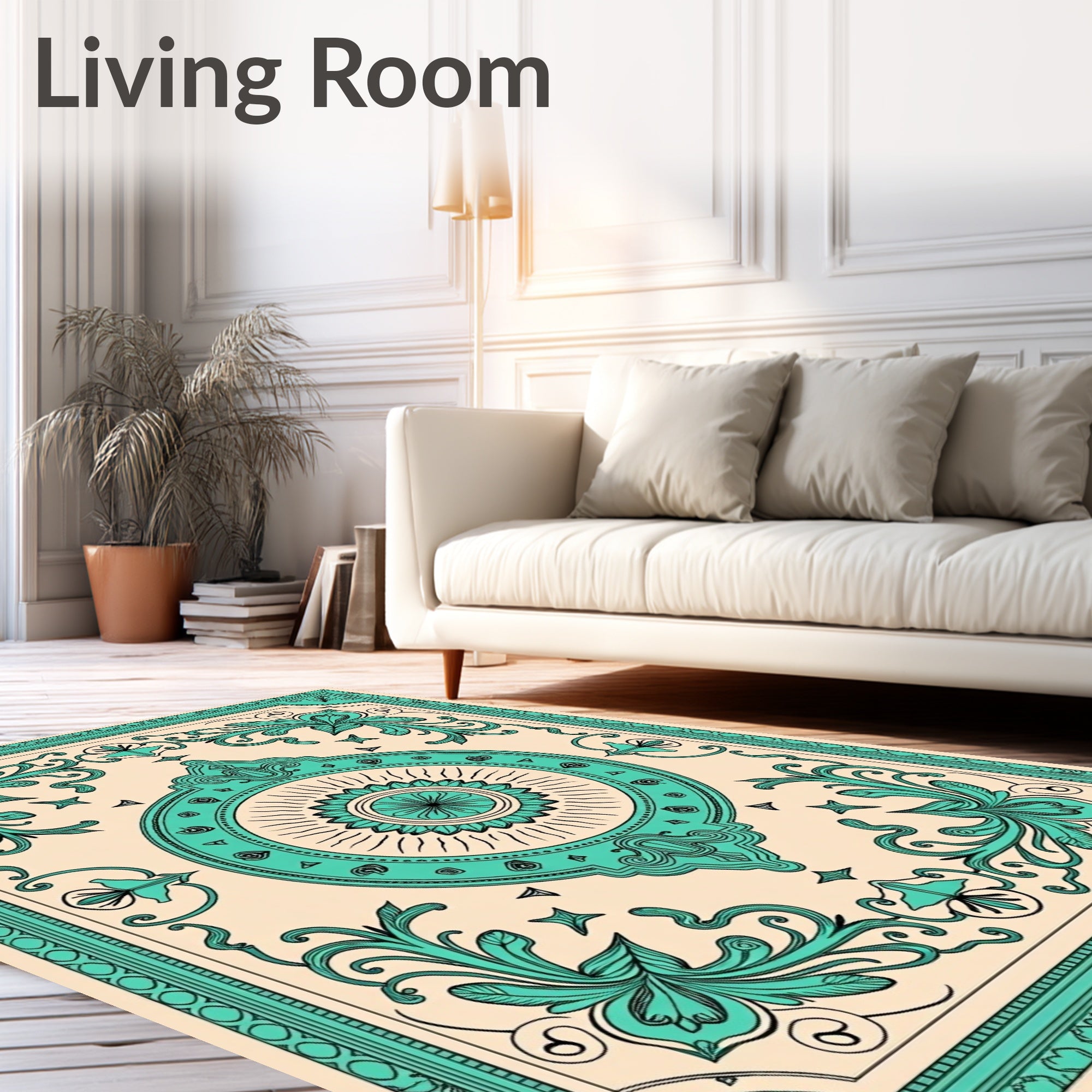 Teal Floral Sunburst Medallion Rug