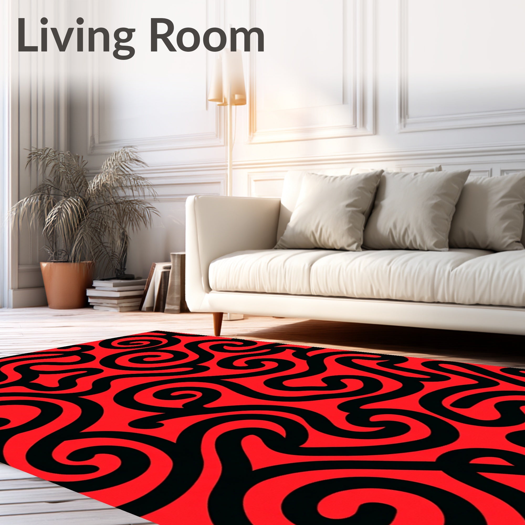 Bold Crimson Wavy Abstract Rug