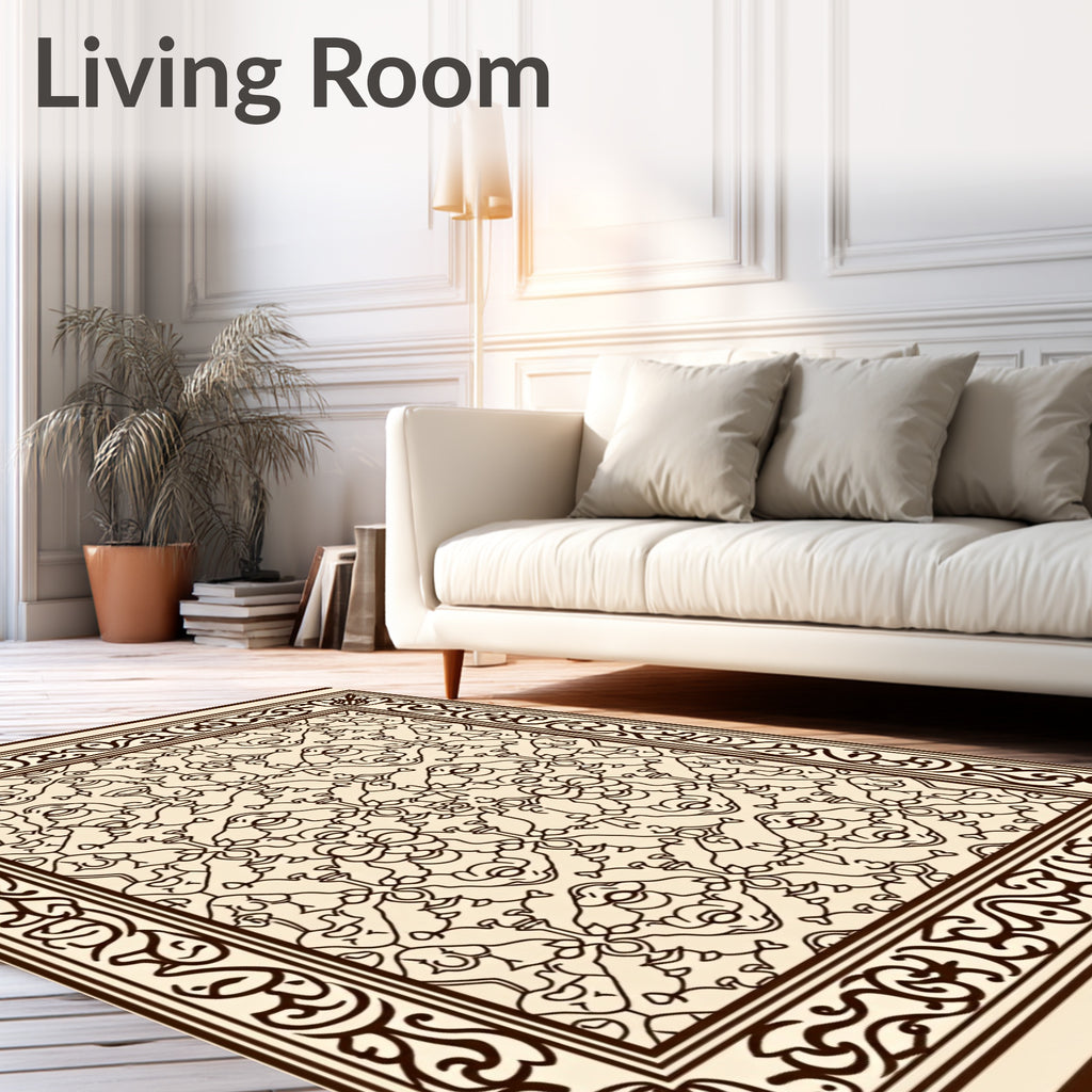 Ornate Beige Dark Scroll Centerpiece Rug