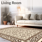 Ornate Beige Dark Scroll Centerpiece Rug