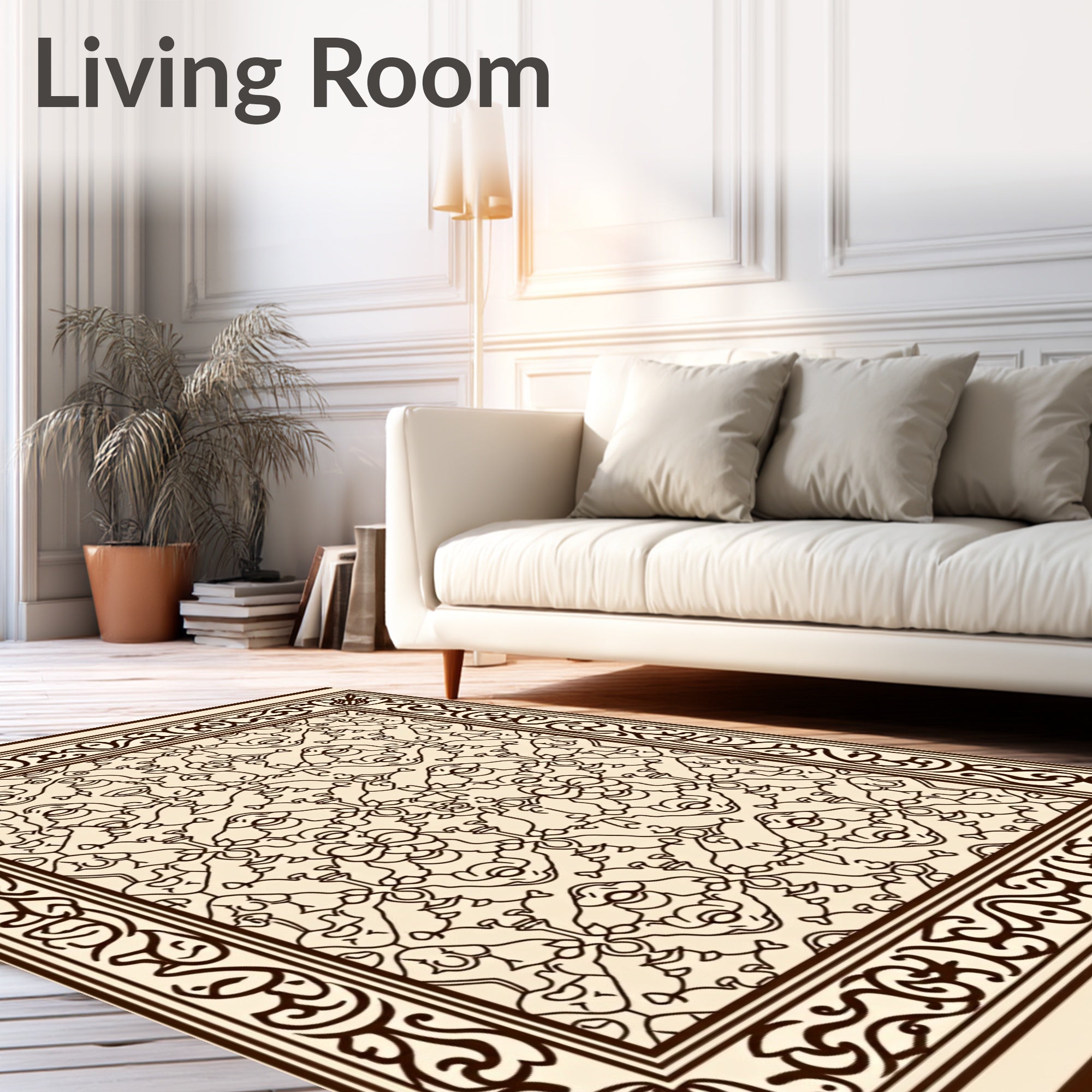 Ornate Beige Dark Scroll Centerpiece Rug
