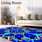 Electric Blue Yellow Geometric Sunburst Rug