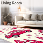 Red Christmas Van With Trees Rug