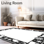 Black Reindeer Snowflake Forest Frame Rug