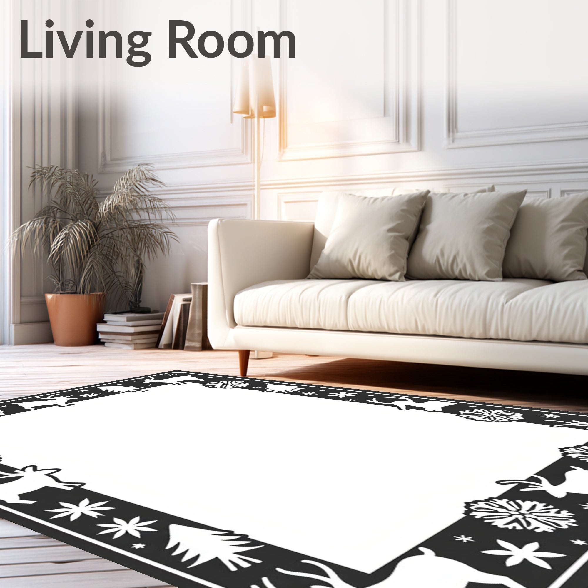 Black Reindeer Snowflake Forest Frame Rug