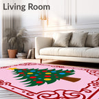 Festive Evergreen Tree Circles Border Rug