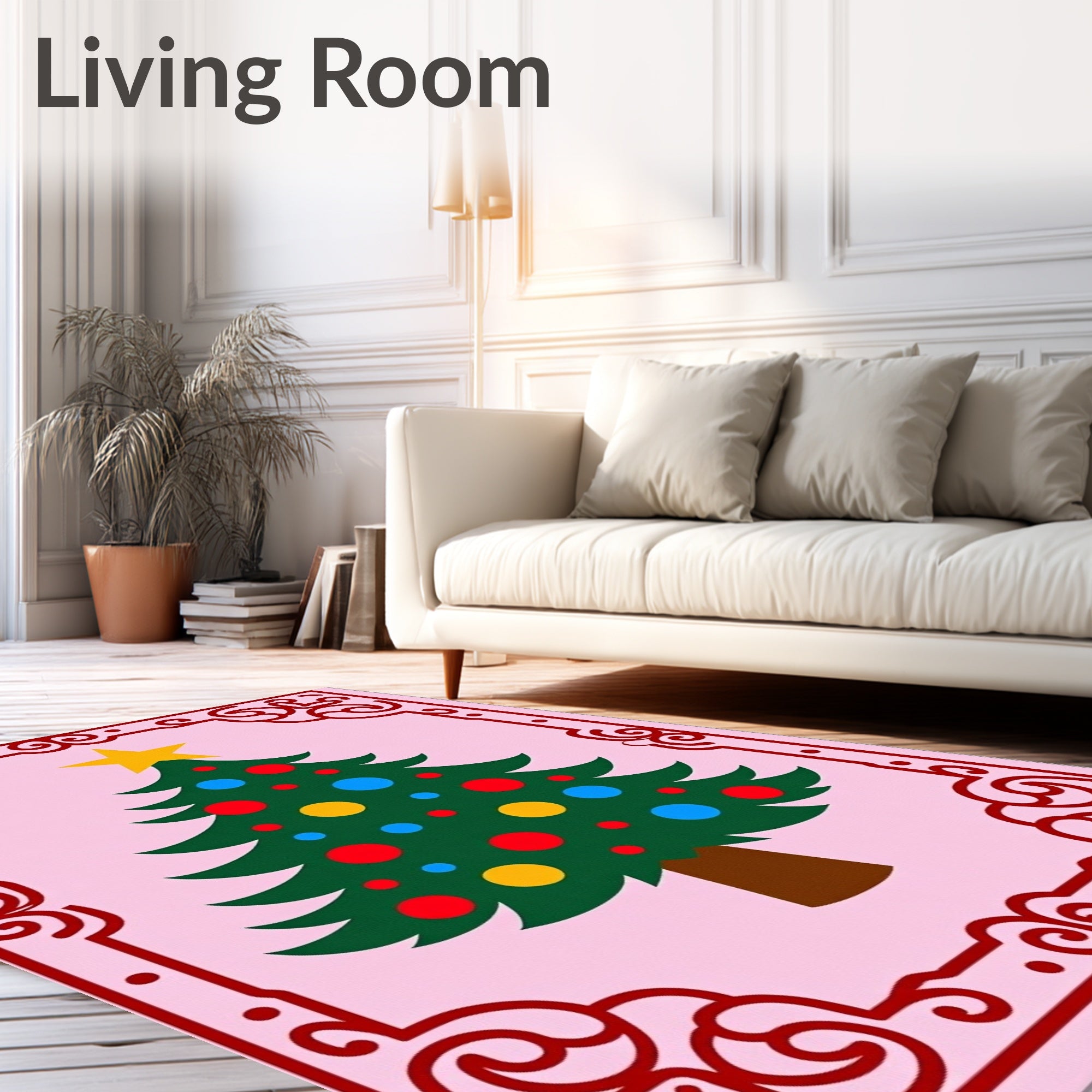 Festive Evergreen Tree Circles Border Rug