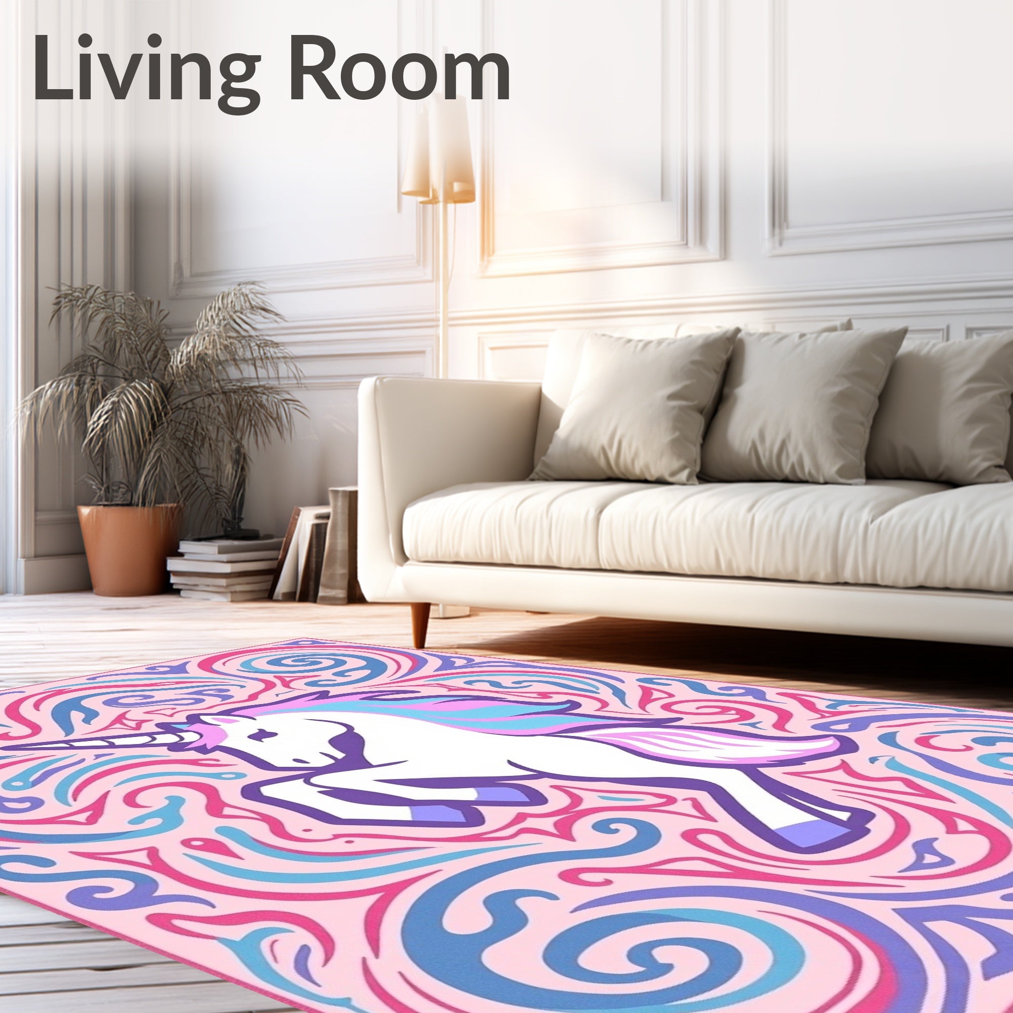 Whimsical Unicorn Swirls Pink Purple Blue Rug
