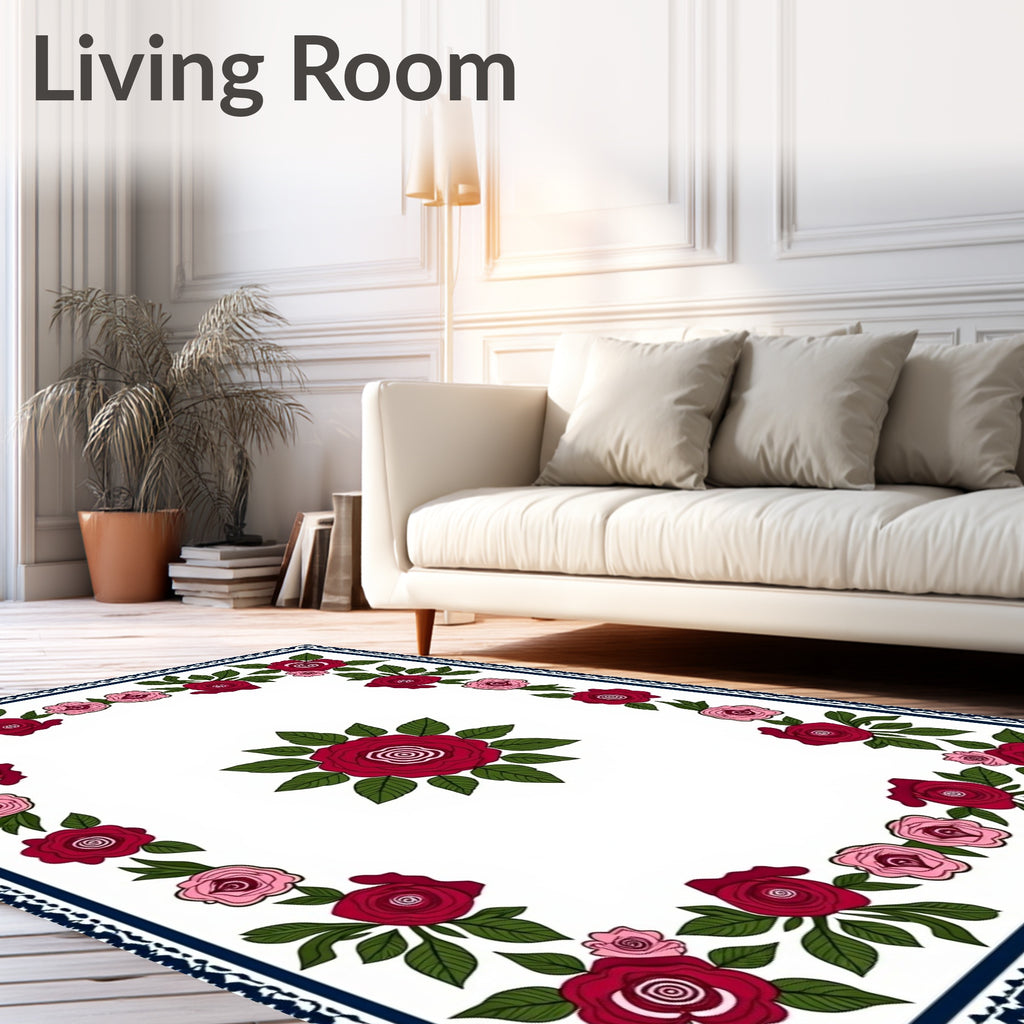 Classic Crimson Pink Floral Garland Rug