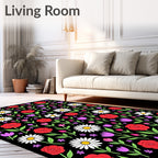 Whimsical Red Rose Daisy Bouquet Rug