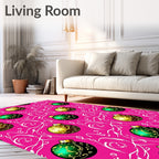 Vivid Pink Emerald Gold Ornament Swirls Rug