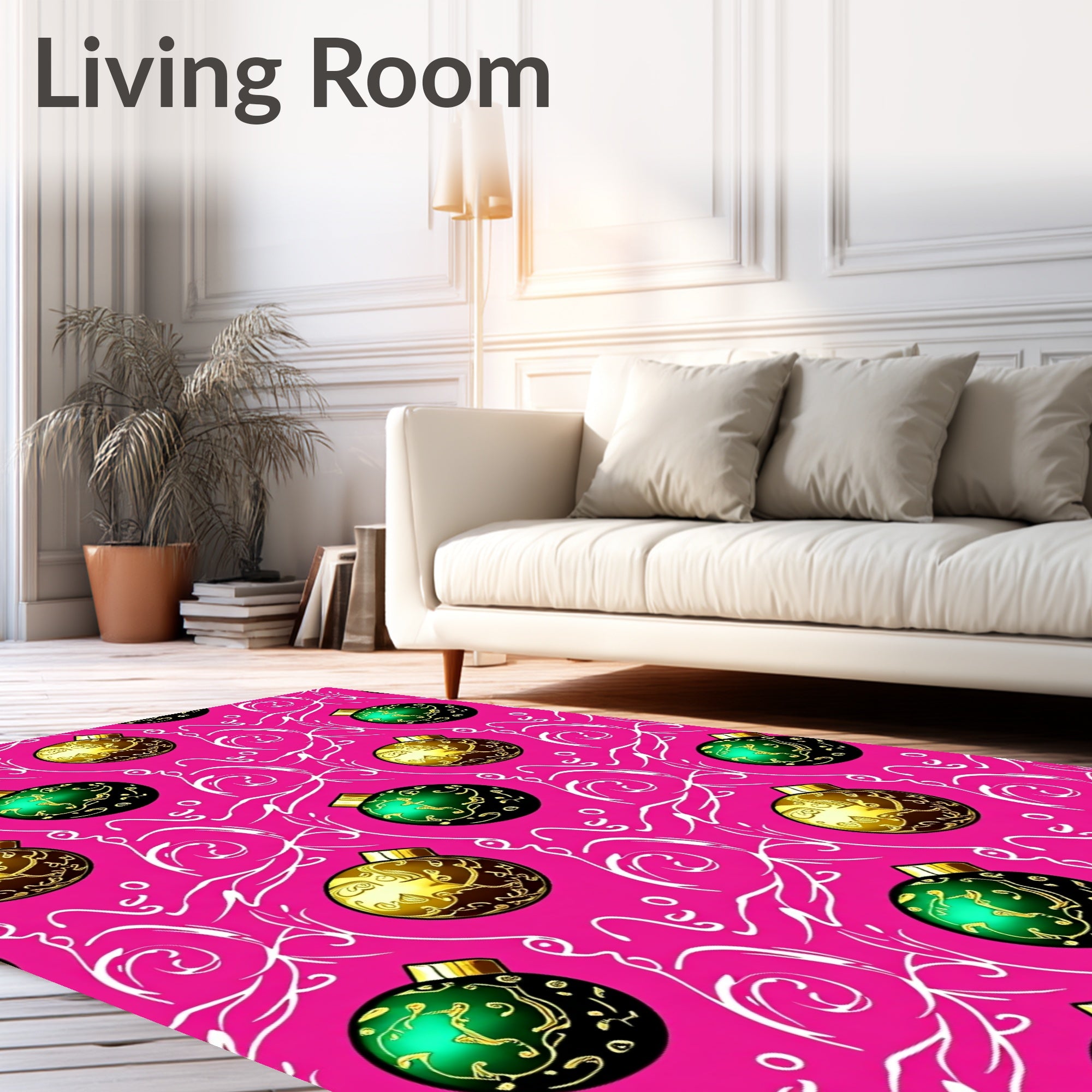 Vivid Pink Emerald Gold Ornament Swirls Rug