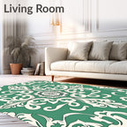 Teal Ivory Baroque Floral Medallion Rug