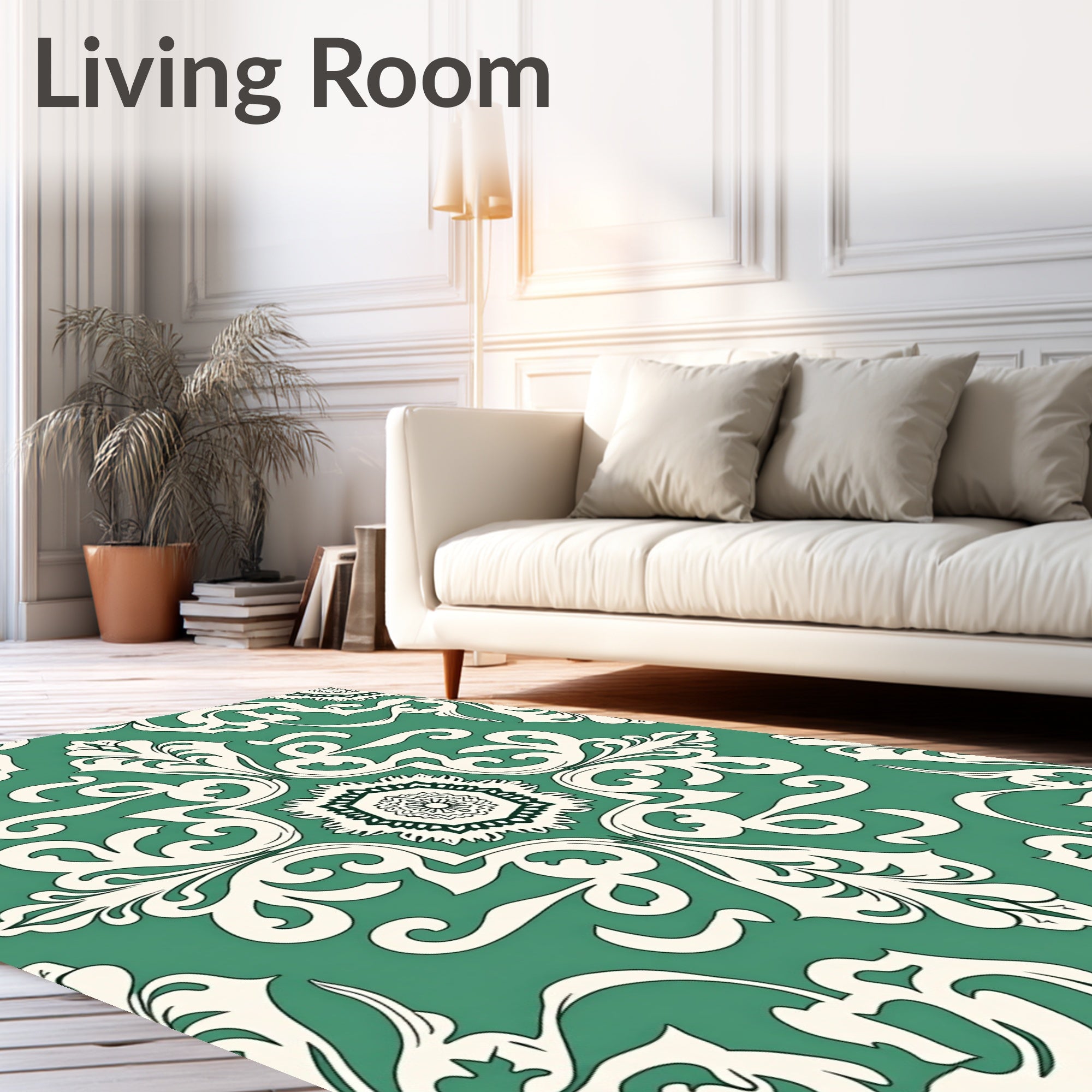 Teal Ivory Baroque Floral Medallion Rug