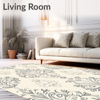 Elegant Cream Antique Damask Floral Rug