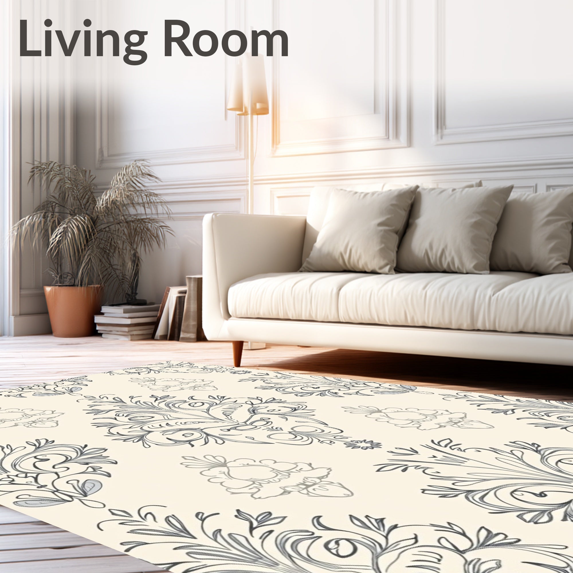 Elegant Cream Antique Damask Floral Rug