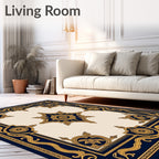 Navy Gold Ornate Medallion Scroll Rug