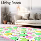 Whimsical Green Creatures Pink Circles Rug