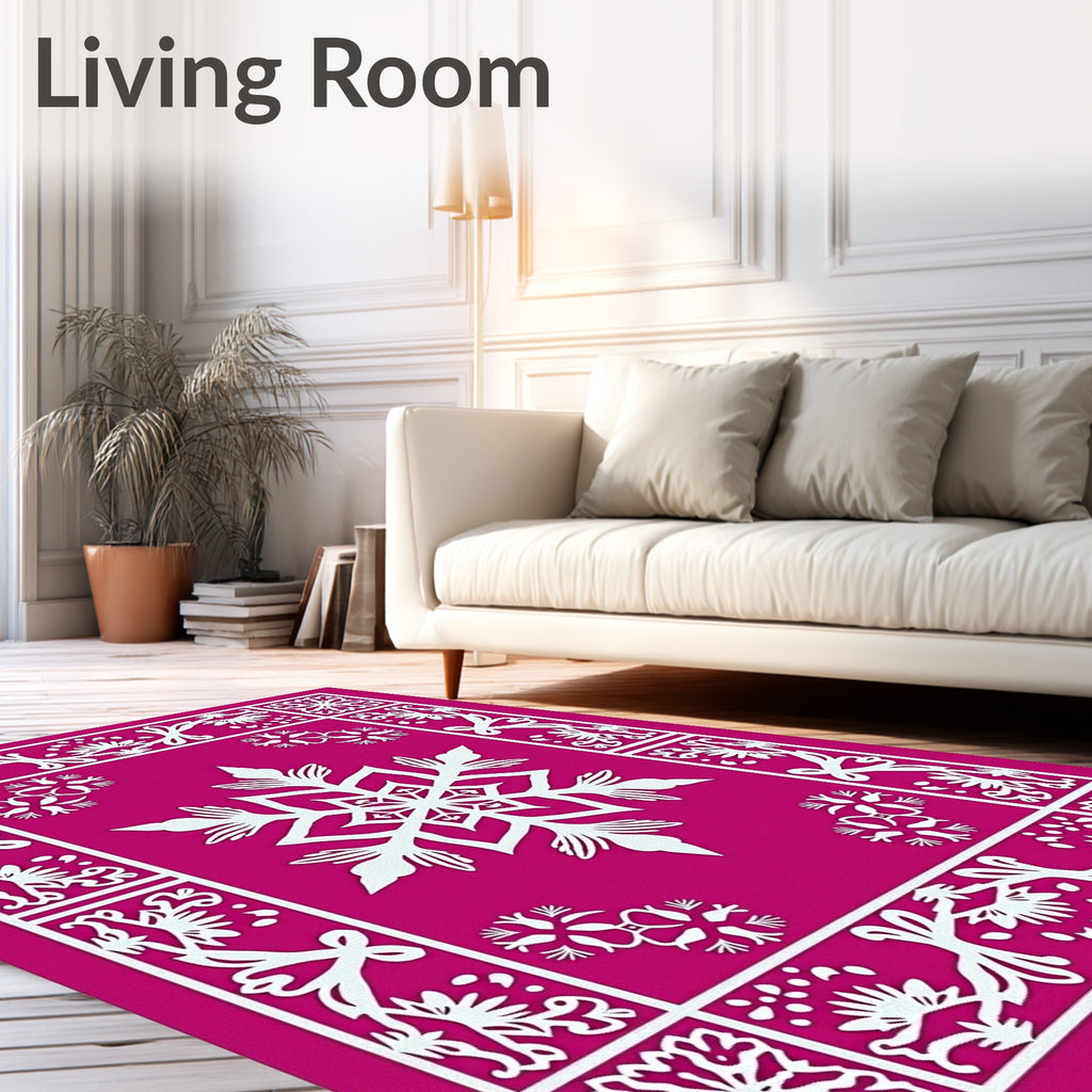 Fuchsia Snowflake Border Medallion Rug