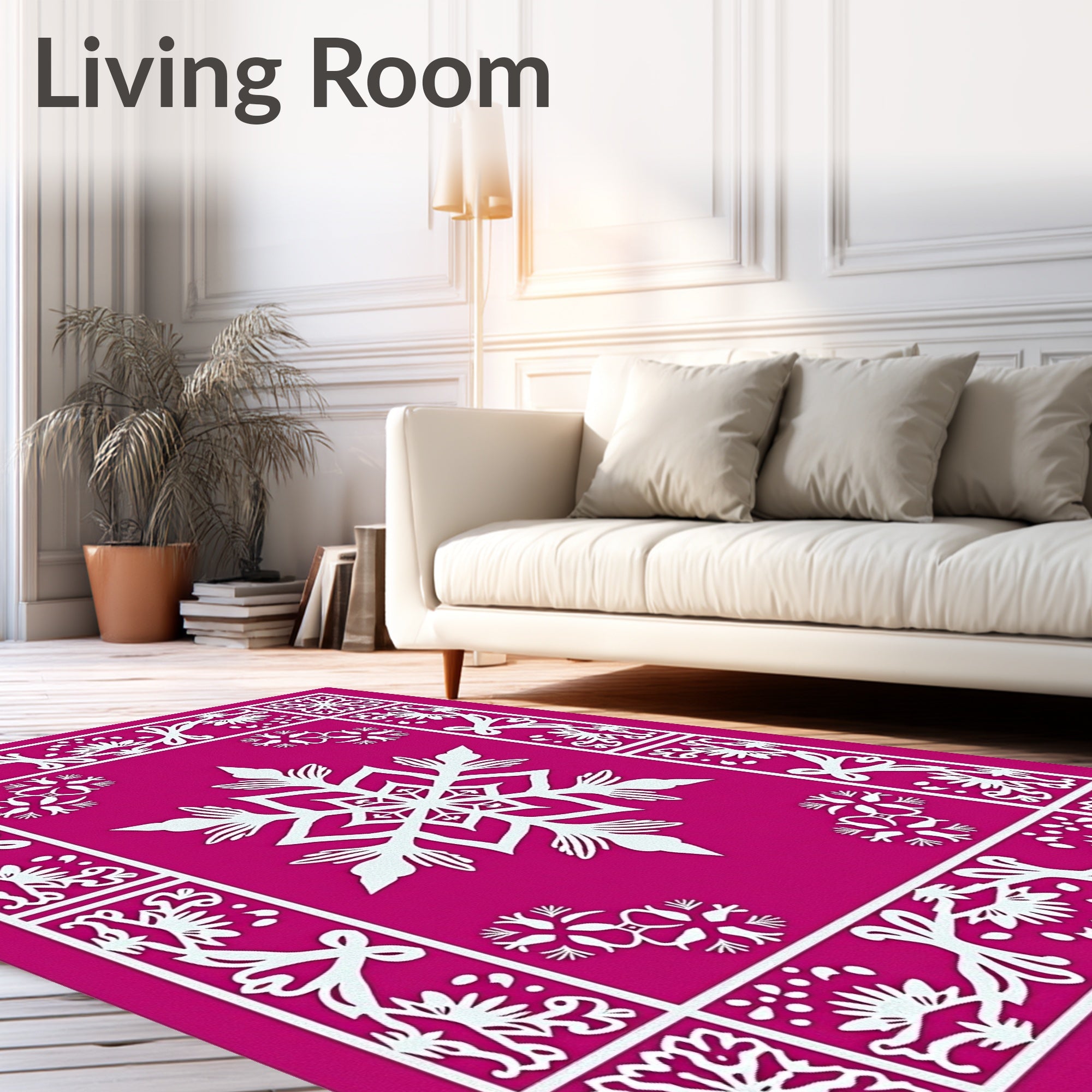Fuchsia Snowflake Border Medallion Rug