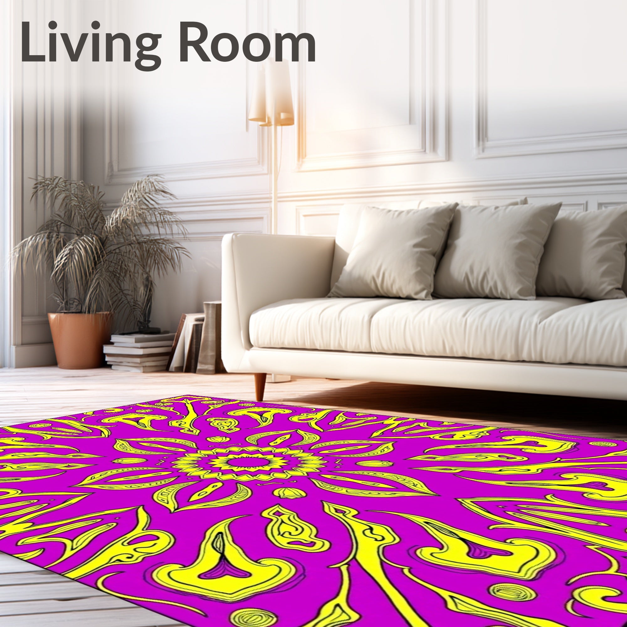 Bright Fuchsia Yellow Symmetrical Bloom Rug