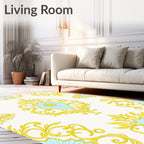 Golden Blue Floral Damask Medallion Rug