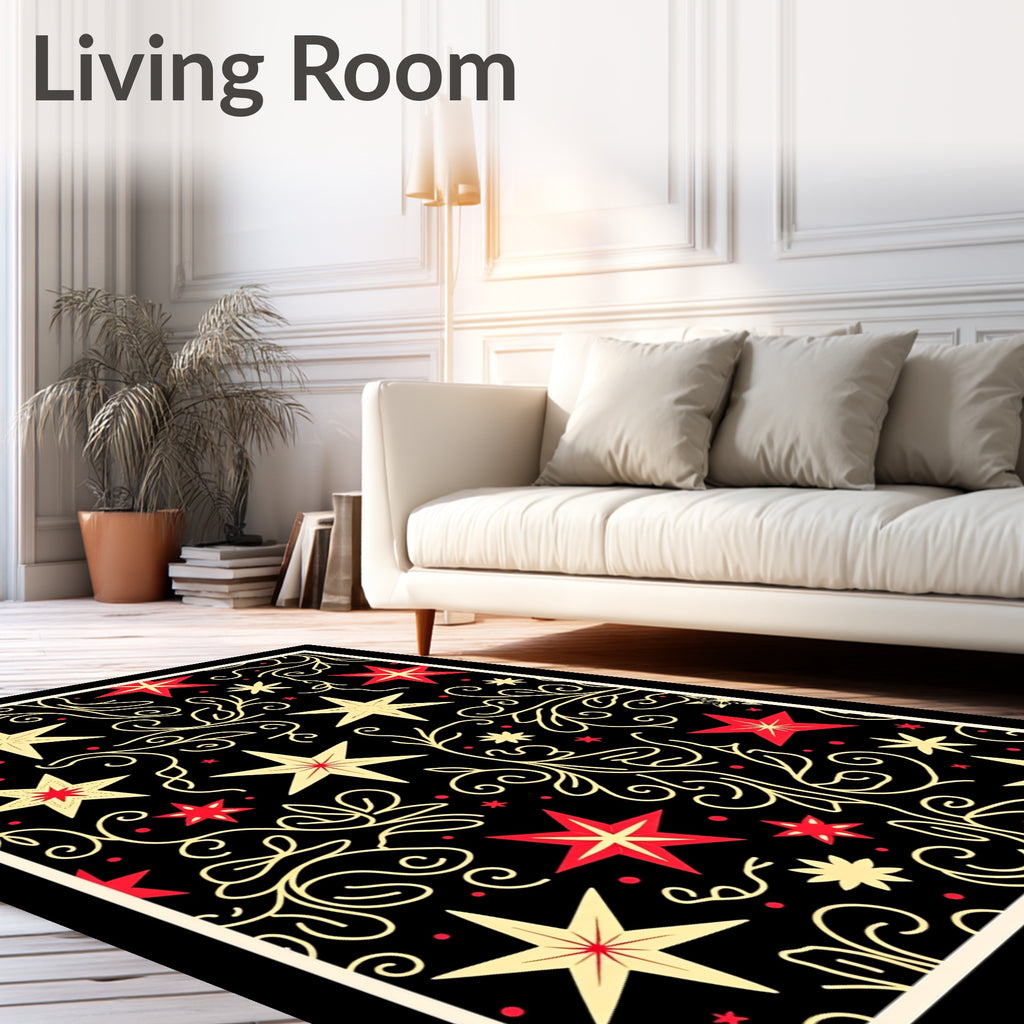 Crimson Gold Star Floral Swirl Rug