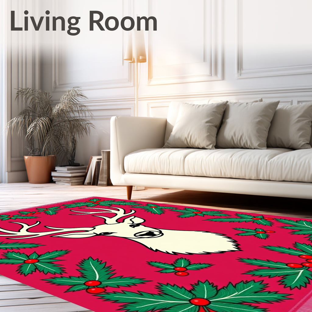 Crimson Reindeer Holly Border Rug