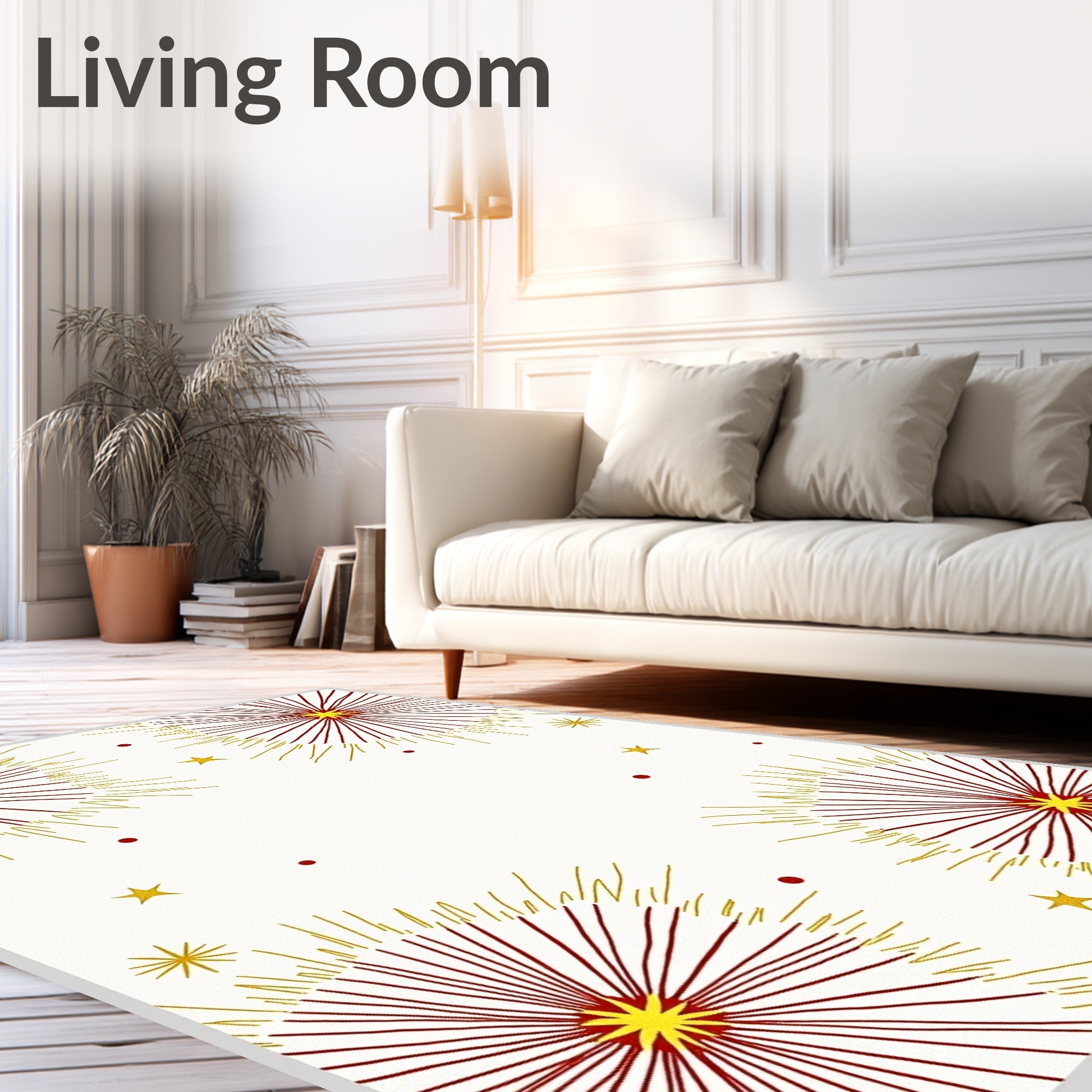 Red Yellow Starburst Firework Scatter Rug