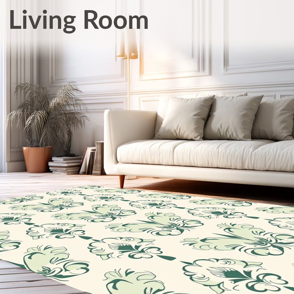 Green Floral Damask Repeating Art Rug