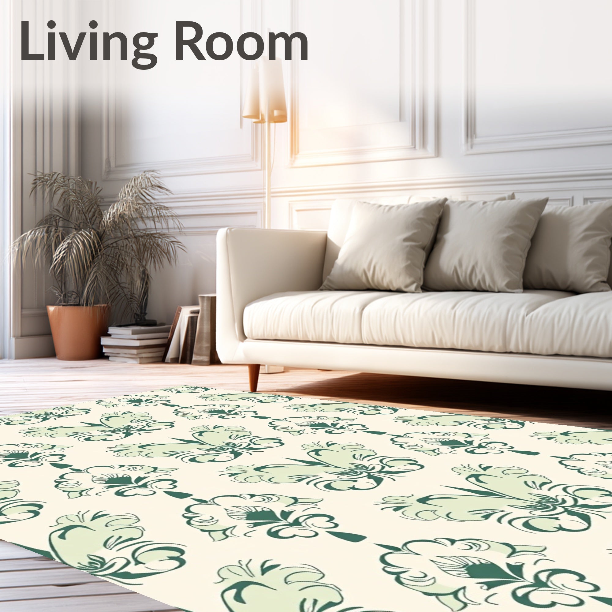 Green Floral Damask Repeating Art Rug