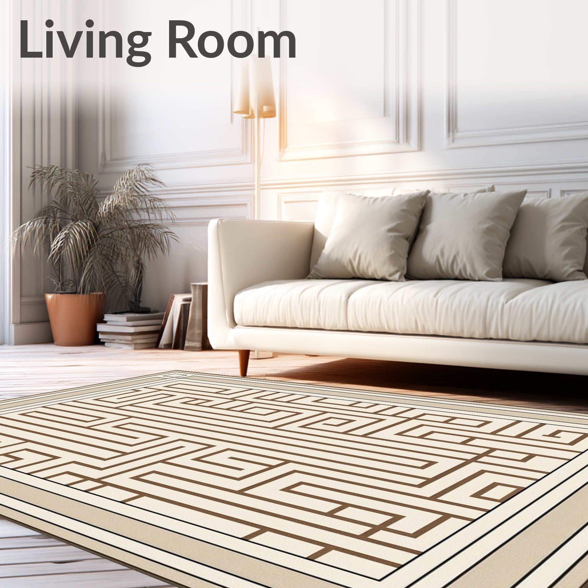 Geometric Brown Maze Linear Rug