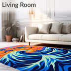 Vibrant Blue Dolphins Ocean Sunset Waves Rug