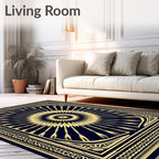 Navy Gold Sunburst Geometric Rug