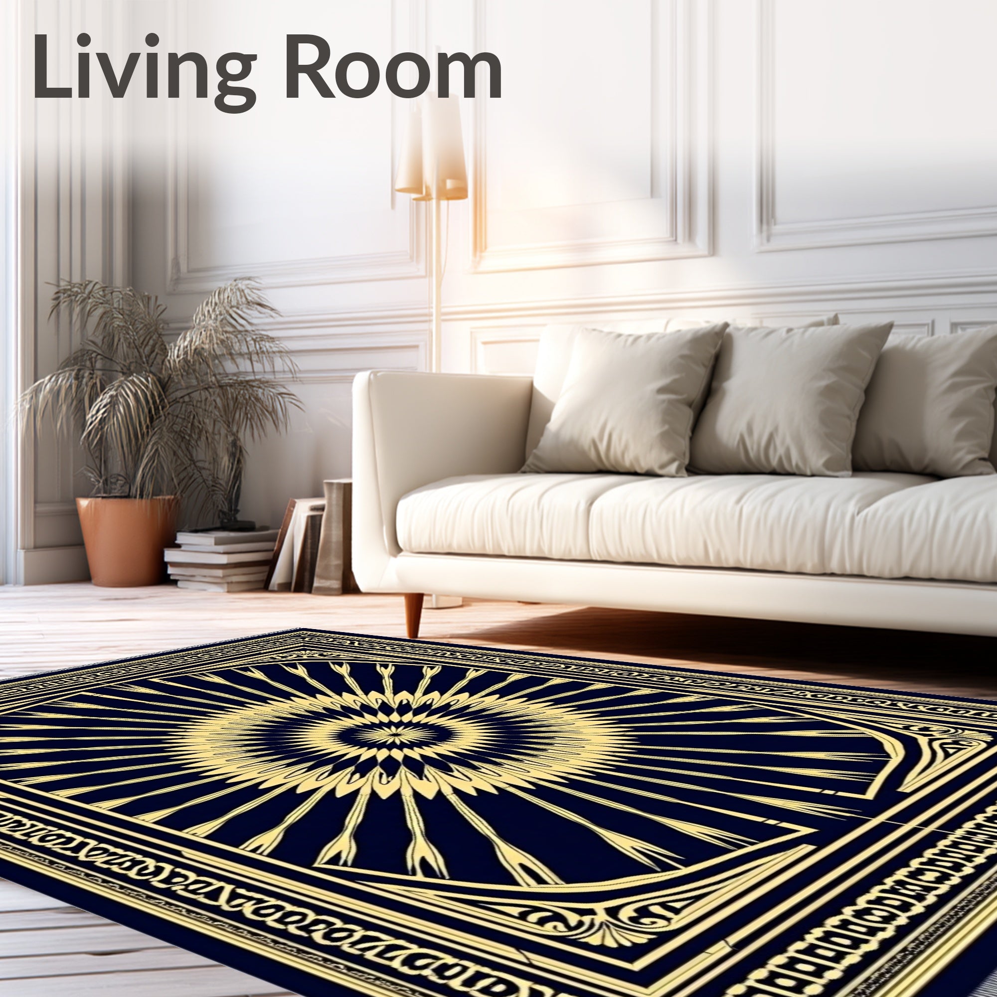 Navy Gold Sunburst Geometric Rug