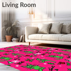 Pink Whimsical Green Cat Christmas Mittens Rug