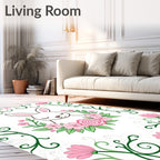 Whimsical Bunny Pink Floral Border Rug