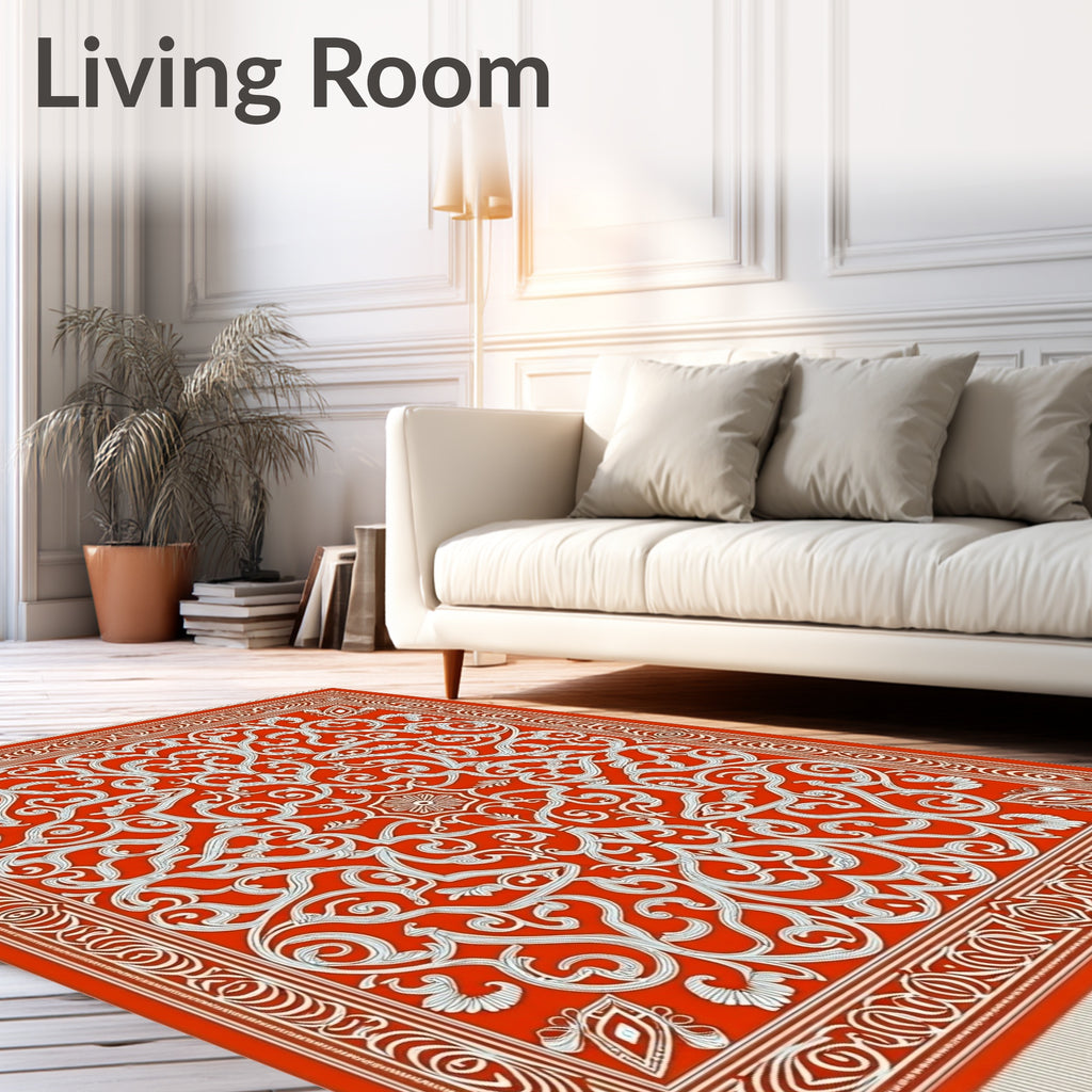 Classic Red White Intricate Floral Rug