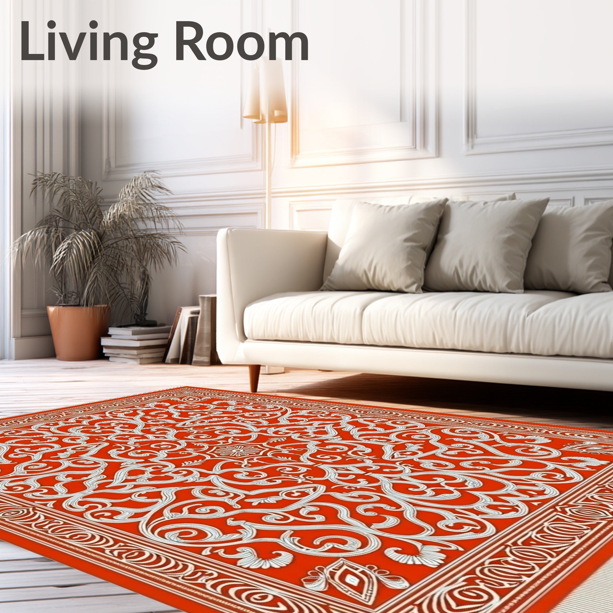 Classic Red White Intricate Floral Rug