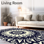 Ivory Navy Mandala Flower medallion Rug