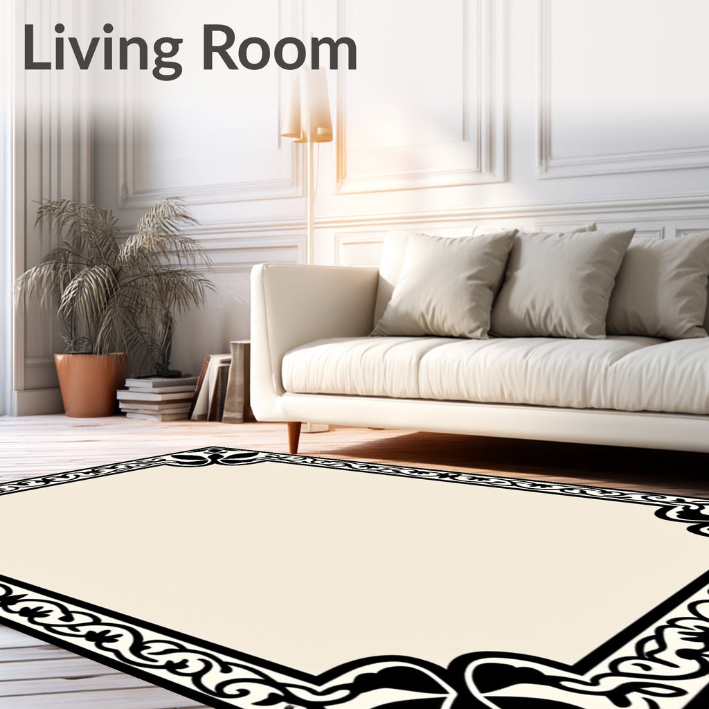 Black and Cream Floral Border Rug