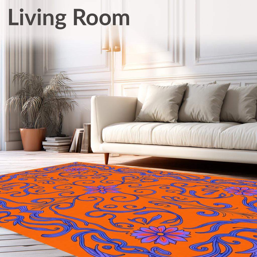 Vibrant Orange Amethyst Floral Scroll Rug