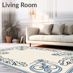 Light Blue Traditional Corner Scroll Rug