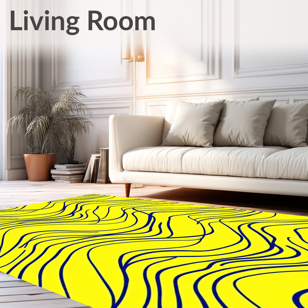 Bright Yellow Navy Wavy Lines Rug