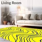 Bright Yellow Navy Wavy Lines Rug